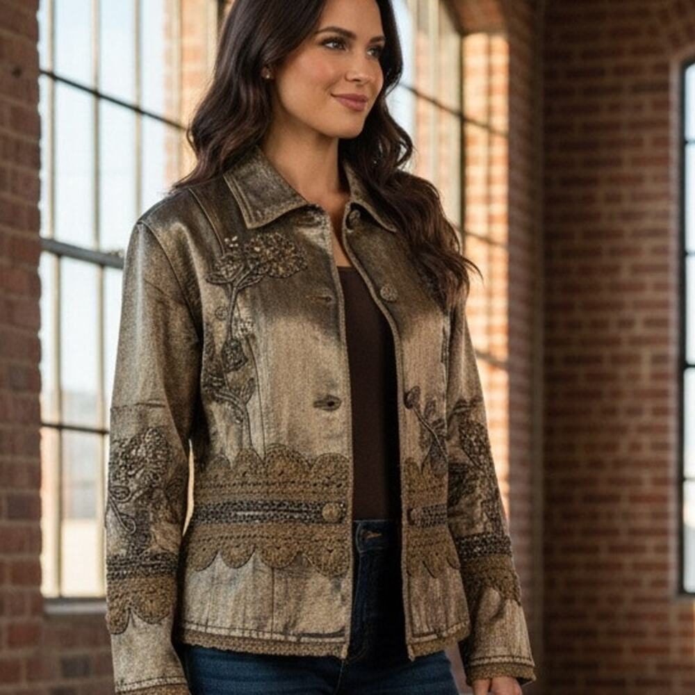 Vintage Y2K Flashback Boho Multimedia Crochet Applique and Beaded Jacket